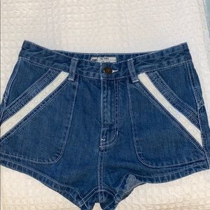 FREE PEOPLE denim shorts with lace pocket detail
